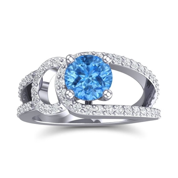 Diamond-Capitals 2.50 Carat Beautiful Round Cut Natural Diamond & Blue Topaz Gemstone Proposal Ring for Ladies Solid 18K White Gold Size 7.5