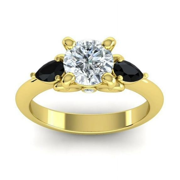 Diamond-Capitals 2.50 Carat Beautiful Round (F-G/VS1) Natural Diamond Black Onyx Gemstone Ring for Proposal Gift Solid 14K Yellow Gold Size 11
