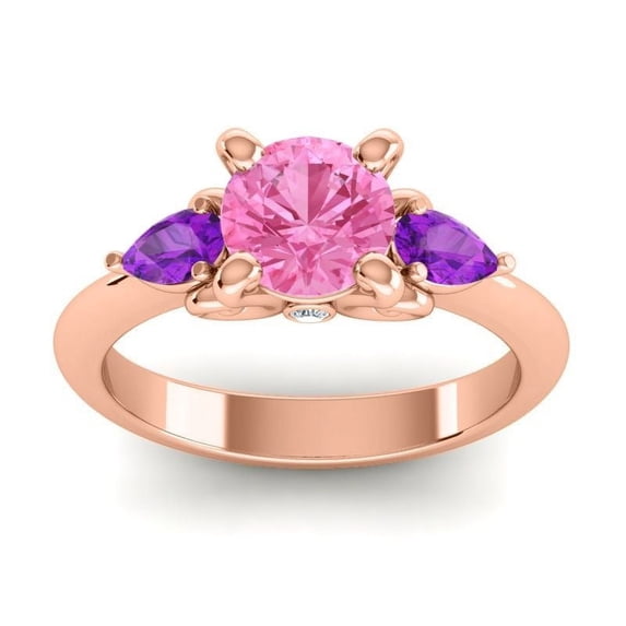 Diamond-Capitals 2.50 Carat Beautiful Round Pink Sapphire & Amethyst Gemstone Ring for Engagement Gift Solid 14K Rose Gold Size 11