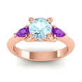 thumbnail image 1 of Diamond-Capitals 2.50 Carat Elegant Round Cut Aquamarine & Amethyst Gemstone 3 Stone Ring for Anniversary Gift 18K Rose Gold Size 10, 1 of 8