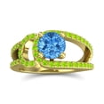 thumbnail image 1 of Diamond-Capitals 2.50 Carat Elegant Round Cut Blue Topaz & Peridot Gemstone Engagement Ring for Women Solid 18K Yellow Gold Size 10, 1 of 8