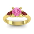 thumbnail image 1 of Diamond-Capitals 2.50 Carat Elegant Round Cut Pink Sapphire & Garnet Gemstone Three Stone Ring for Engagement 18K Yellow Gold Size 10, 1 of 8