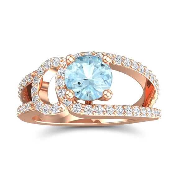 Diamond-Capitals 2.50 Carat Elegant Round Shape Real Diamond & Aquamarine Gemstone Engagement Ring for Ladies Solid 14K Rose Gold Size 11