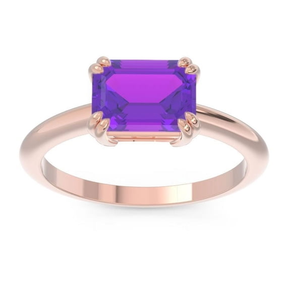 Diamond-Capitals 2.50 Carat Emerald Cut Amethyst Gemstone Lovely Engagement Ring for Women Solid 18K Rose Gold Size 7.5
