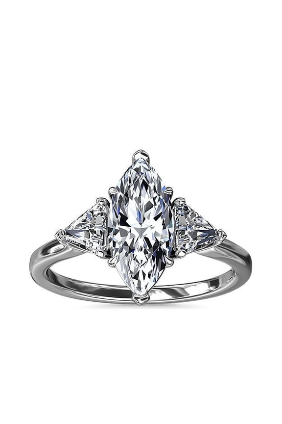 2.50 Carat Fancy Marquise Cut Moissanite 3 Stone Anniversary Ring for her Solid 14K White Gold Size 8