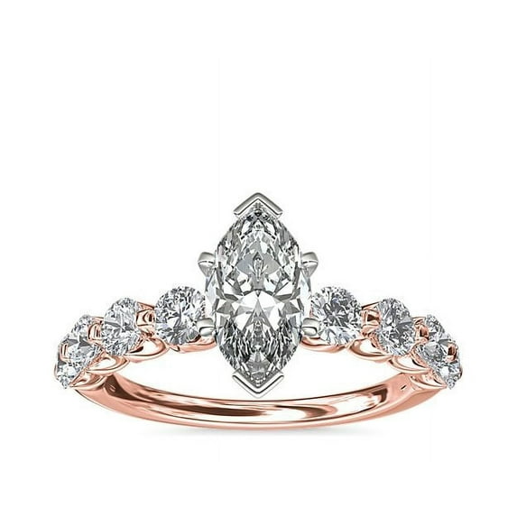 Diamond-Capitals 2.50 Carat Fancy Marquise Cut Moissanite Engagement Ring for Ladies Solid 18K Rose Gold Ring Size 4.5 (D/VVS1)