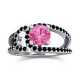 thumbnail image 1 of Diamond-Capitals 2.50 Carat Fine Round Cut Pink Sapphire & Black Onyx Gemstone Proposal Ring for her Solid 18K White Gold Size 7.5, 1 of 8