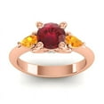 thumbnail image 1 of Diamond-Capitals 2.50 Carat Fine Round Cut Red Ruby & Citrine Gemstone Three Stone Bridal Ring for her Solid 14K Rose Gold Size 8.5, 1 of 8
