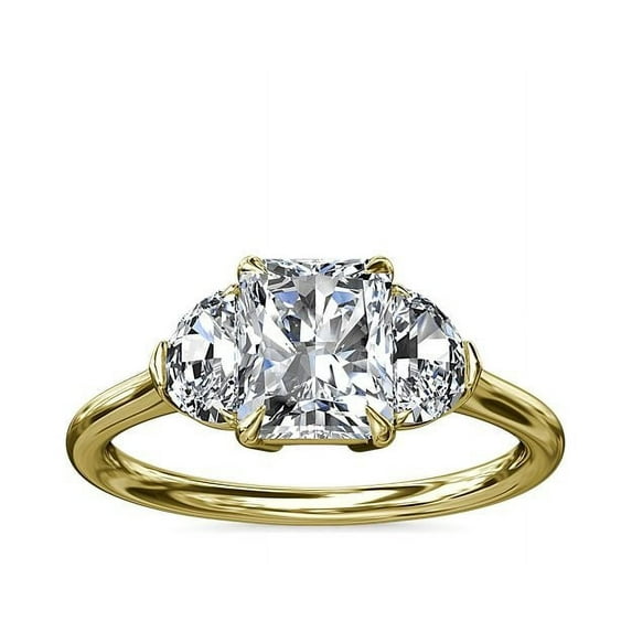 Diamond-Capitals 2.50 Carat Genuine Radiant Cut Moissanite 3 Stone Proposal Ring for Ladies Solid 18K Yellow Gold Size 3