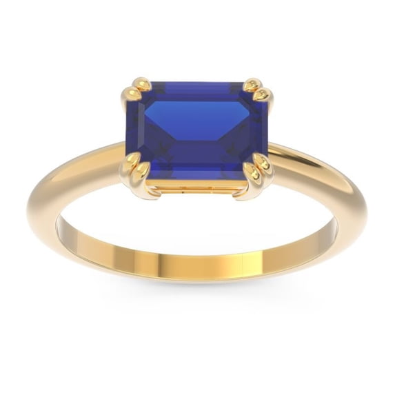 Diamond-Capitals 2.50 Carat New Emerald Cut Blue Sapphire Gemstone Solitaire Engagement Ring for Girls Solid 14K Yellow Gold Size 6