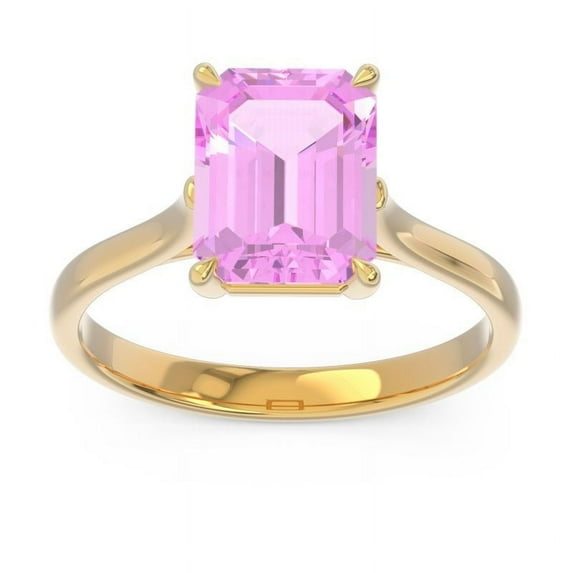 Diamond-Capitals 2.50 Carat New Emerald Cut Pink Sapphire Gemstone Solitaire Engagement Ring for Girls Solid 14K Yellow Gold Size 6