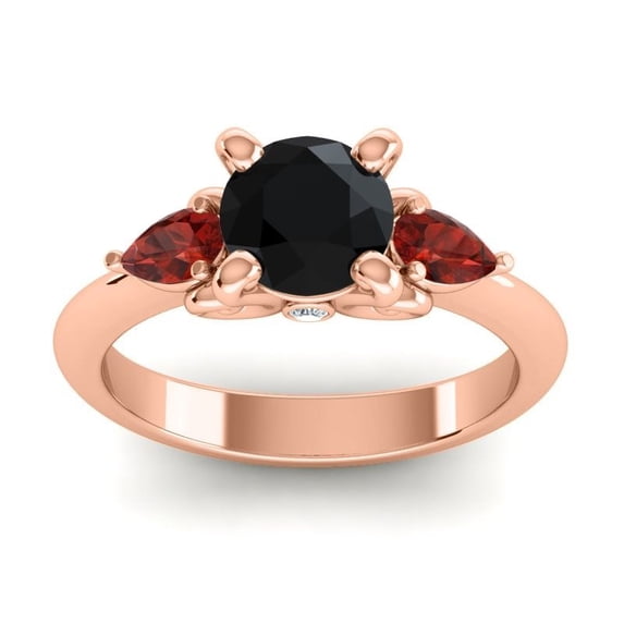 Diamond-Capitals 2.50 Carat New Round Cut Black Onyx & Garnet Gemstone Engagement Ring for Fiancee 18K Rose Gold Size 4