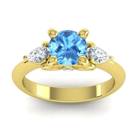 Diamond-Capitals 2.50 Carat New Round Cut Blue Topaz Natural Diamond Gemstone Wedding Ring for Women Solid 14K Yellow Gold Size 3