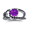 thumbnail image 1 of Diamond-Capitals 2.50 Carat Round Cut Amethyst & Black Onyx Gemstone Elegant Wedding Ring for Women Solid 18K White Gold Size 10, 1 of 8