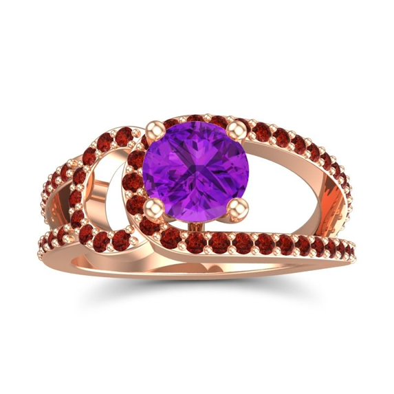 Diamond-Capitals 2.50 Carat Round Cut Amethyst & Garnet Gemstone Shiny Engagement Ring for her Solid 14K Rose Gold Size 4