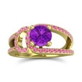 thumbnail image 1 of Diamond-Capitals 2.50 Carat Round Cut Amethyst & Pink Sapphire Gemstone Shiny Wedding Ring for Women Solid 14K Yellow Gold Size 4, 1 of 8