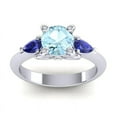 thumbnail image 1 of Diamond-Capitals 2.50 Carat Round Cut Aquamarine & Blue Sapphire Gemstone Fancy Three Stone Engagement Ring for Girls 14K White Gold Size 6, 1 of 8