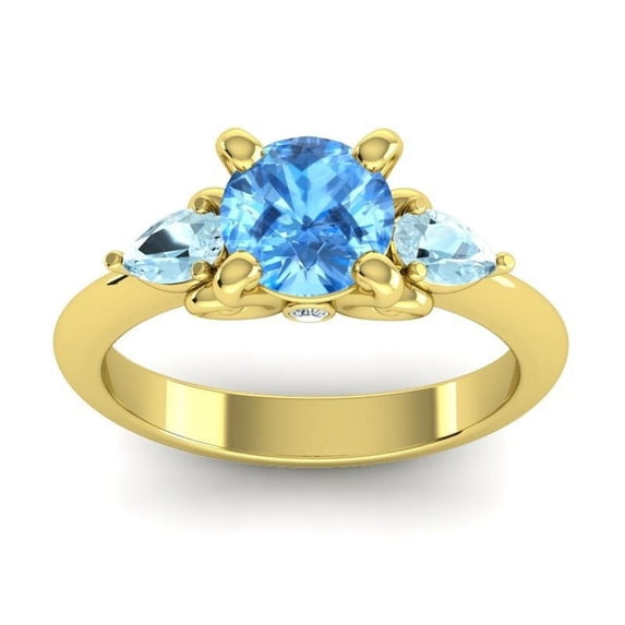 Diamond-Capitals 2.50 Carat Round Cut Blue Topaz & Aquamarine Gemstone Unique Engagement Ring for Women Solid 14K Yellow Gold Size 5