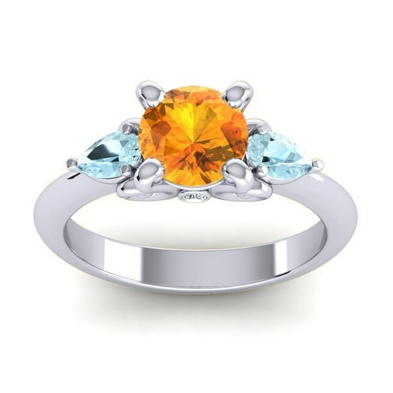 Diamond-Capitals 2.50 Carat Round Cut Citrine & Aquamarine Gemstone Stunning Wedding Ring for her Solid 14K White Gold Size 8.5