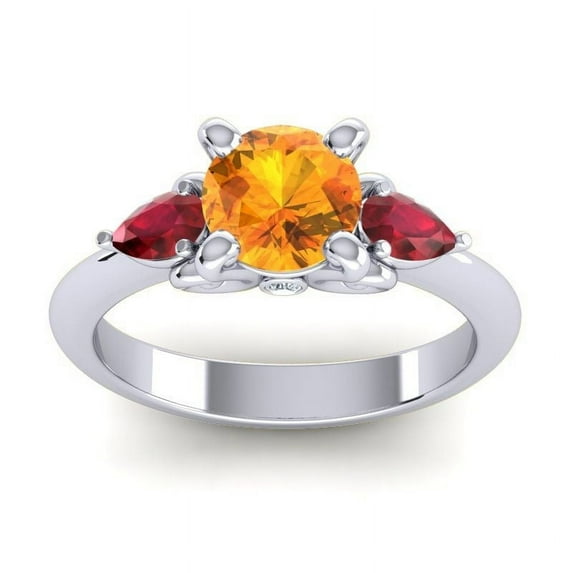 Diamond-Capitals 2.50 Carat Round Cut Citrine & Red Ruby Gemstone Shiny Wedding Ring for Ladies Solid 14K White Gold Size 8.5