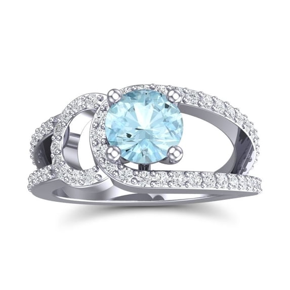 Diamond-Capitals 2.50 Carat Round Cut Natural Diamond & Aquamarine Gemstone Shiny Engagement Ring for her Solid 14K White Gold Size 4