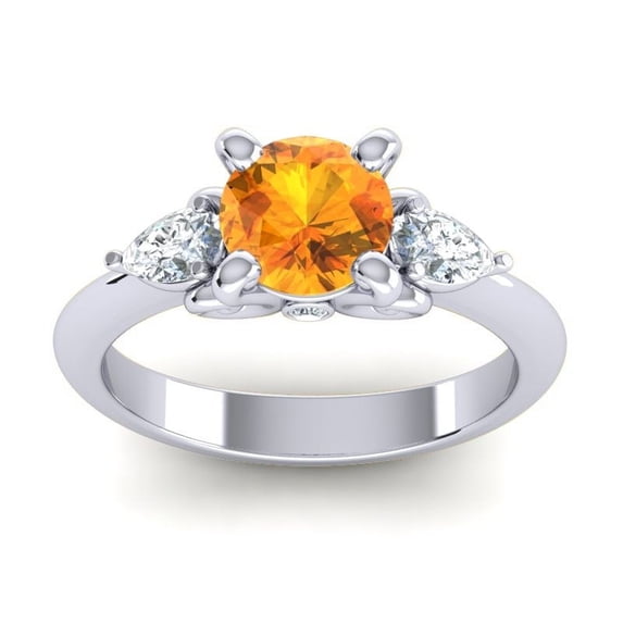 Diamond-Capitals 2.50 Carat Round Cut Citrine Gemstone Natural Diamond Fashionable Engagement Ring for Ladies Solid 14K White Gold Size 5