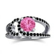 thumbnail image 1 of Diamond-Capitals 2.50 Carat Round Cut Pink Sapphire & Black Onyx Gemstone Luxurious Wedding Ring for her Solid 14K White Gold Size 5, 1 of 8