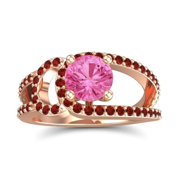 Diamond-Capitals 2.50 Carat Round Cut Pink Sapphire & Garnet Gemstone Latest Bridal Ring for her Solid 14K Rose Gold Size 8.5