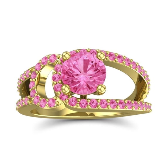 Diamond-Capitals 2.50 Carat Round Cut Pink Sapphire Gemstone Stylish Proposal Ring for Ladies Solid 18K Yellow Gold Size 7.5