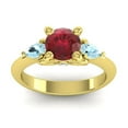 thumbnail image 1 of Diamond-Capitals 2.50 Carat Round Cut Red Ruby & Aquamarine Gemstone Beautiful 3 Stone Engagement Ring for Ladies Solid 14K Yellow Gold Size 3, 1 of 8