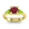 thumbnail image 1 of Diamond-Capitals 2.50 Carat Round Cut Red Ruby & Peridot Gemstone Unique 3 Stone Bridal Ring for Ladies Solid 14K Yellow Gold Size 3, 1 of 8