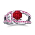 thumbnail image 1 of Diamond-Capitals 2.50 Carat Round Cut Red Ruby & Pink Sapphire Gemstone Luxurious Wedding Ring for her Solid 14K White Gold Size 5, 1 of 8