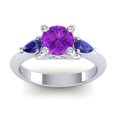 thumbnail image 1 of Diamond-Capitals 2.50 Carat Round Shape Blue Sapphire Gemstone Lovely Three Stone Anniversary Ring for Ladies Solid 18K White Gold Size 9.5, 1 of 8