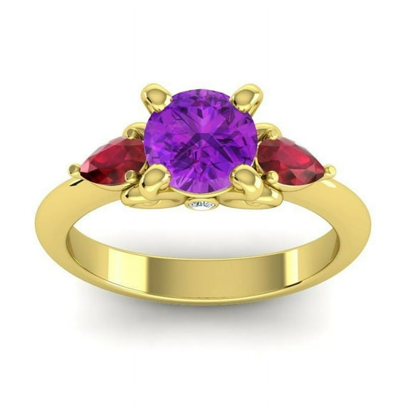 Diamond-Capitals 2.50 Carat Round Shape Blue Sapphire & Red Ruby Gemstone Luxurious Engagement Ring for Women Solid 18K Yellow Gold Size 9.5