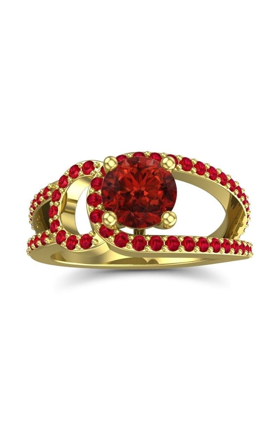 2.50 Carat Round Shape Garnet & Red Ruby Gemstone Luxurious Bridal Ring for Ladies Solid 18K Yellow Gold Size 9.5