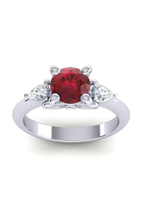 2.50 Carat Round Shape Red Ruby Gemstone Natural Diamond Luxurious Ring for Proposal Gift Solid 18K White Gold Size 9.5