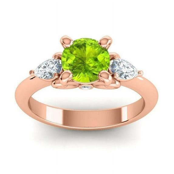 Diamond-Capitals 2.50 Carat Round Shape Peridot Natural Diamond Gemstone Luxurious Three Stone Proposal Ring for Women Solid 18K Rose Gold Size 9.5