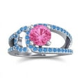 thumbnail image 1 of Diamond-Capitals 2.50 Carat Round Shape Pink Sapphire & Blue Topaz Gemstone Luxurious Bridal Ring for Women Solid 18K White Gold Size 9.5, 1 of 8