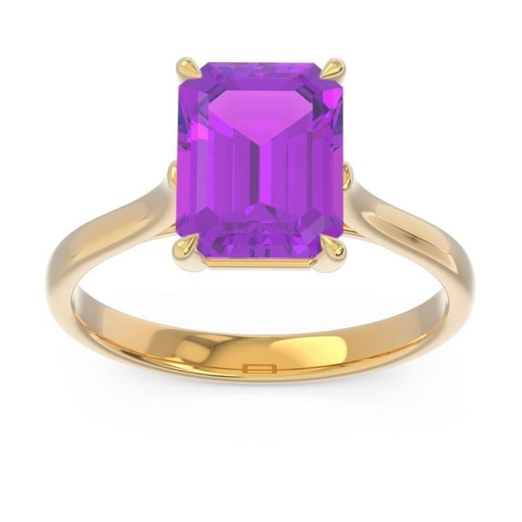 Diamond-Capitals 2.50 Carat Shiny Emerald Amethyst Gemstone Solitaire Engagement Ring for Girls Solid 14K Yellow Gold Size 8.5
