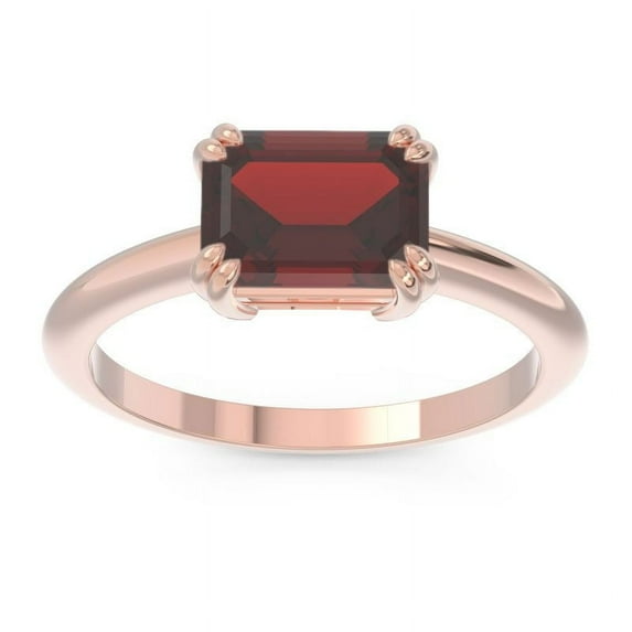 Diamond-Capitals 2.50 Carat Shiny Emerald Cut Garnet Gemstone Solitaire Ring for Engagement Solid 14K Rose Gold Size 8.5