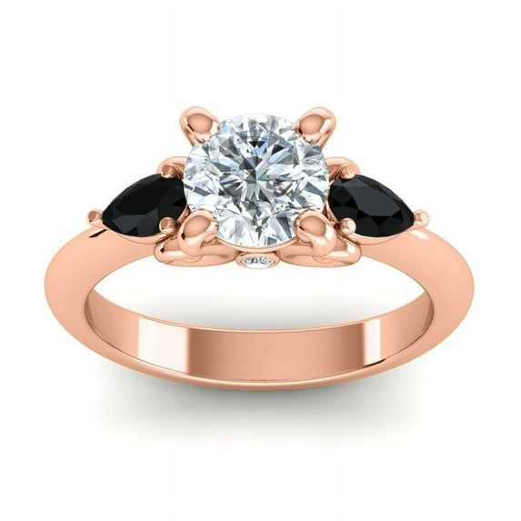 Diamond-Capitals 2.50 Carat Sparkle Round Cut Natural Diamond Black Onyx Gemstone Ring for Bridal Gift 18K Rose Gold Size 10