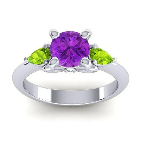 Diamond-Capitals 2.50 Carat Unique Round Amethyst & Peridot Gemstone Engagement Ring for Women Solid 14K White Gold Size 11