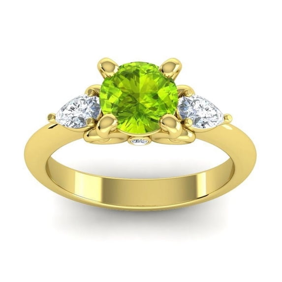 Diamond-Capitals 2.50 Carat Wonderful Round Cut Peridot Natural Diamond Gemstone Engagement Ring for Women Solid 14K Yellow Gold Size 5
