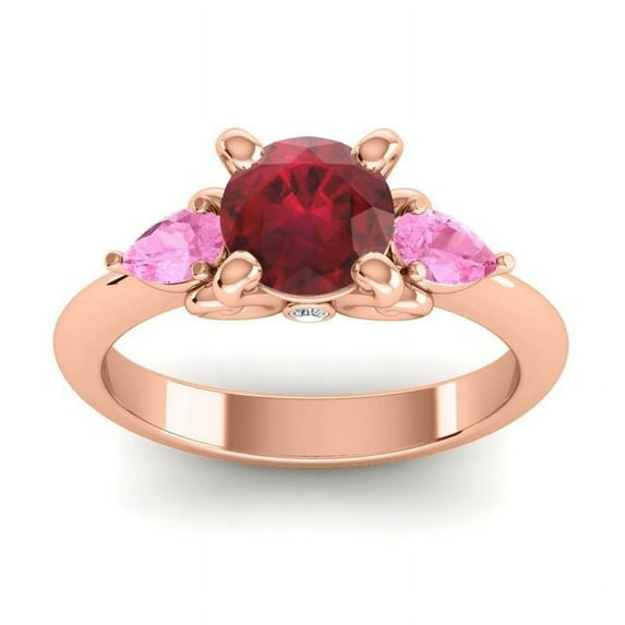 Diamond-Capitals 2.50 Carat Wonderful Round Cut Red Ruby & Pink Sapphire Gemstone Wedding Ring for Fiancee 18K Rose Gold Size 4