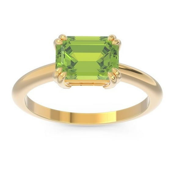 Diamond-Capitals 2.50 Ct Beautiful Emerald Cut Simulated Peridot Gemstone Womens Engagement Ring 18K Yellow Gold Size 10