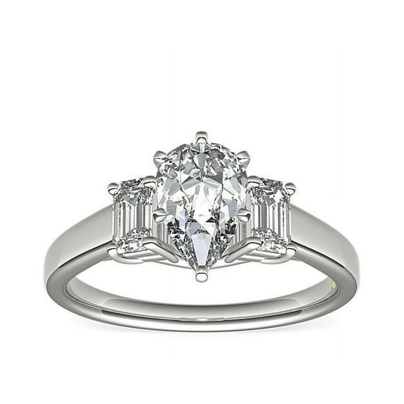 Diamond-Capitals 2.50 Ct Beautiful Pear Cut Natural Diamond Three Stone Engagement Ring for Women (F-G/VS1) Solid 950 Platinum Size 3