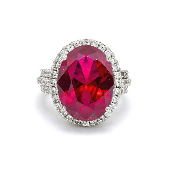Diamond-Capitals 2.75 Carat Oval Cut Red Ruby with Natural Diamond Lovely Wedding Ring for Fiancee 14K White Gold Size 8