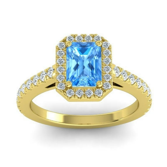 Diamond-Capitals 2.95 Carat Stylish Natural Diamond Blue Topaz Gemstone Anniversary Ring for Ladies Solid 14K Yellow Gold Size 5