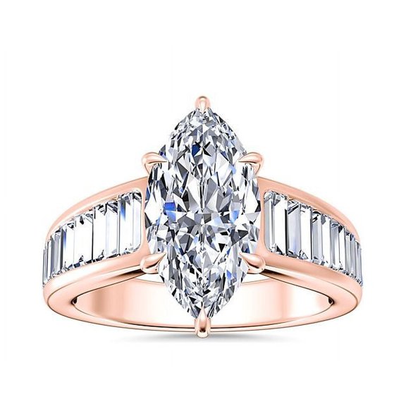 Diamond-Capitals 3.00 Carat Marquise Cut Moissanite Diamond (D/VVS1) Sparkle Bridal Ring for Women Solid 14K Rose Gold Size 6.5