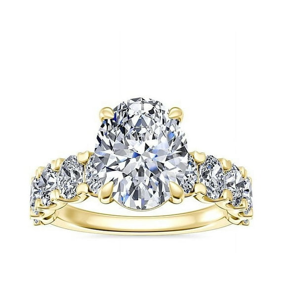 Diamond-Capitals 3.00 Carat Oval Cut Moissanite Beautiful Ring for Engagement Gift in Solid 18K Yellow Gold Size 7